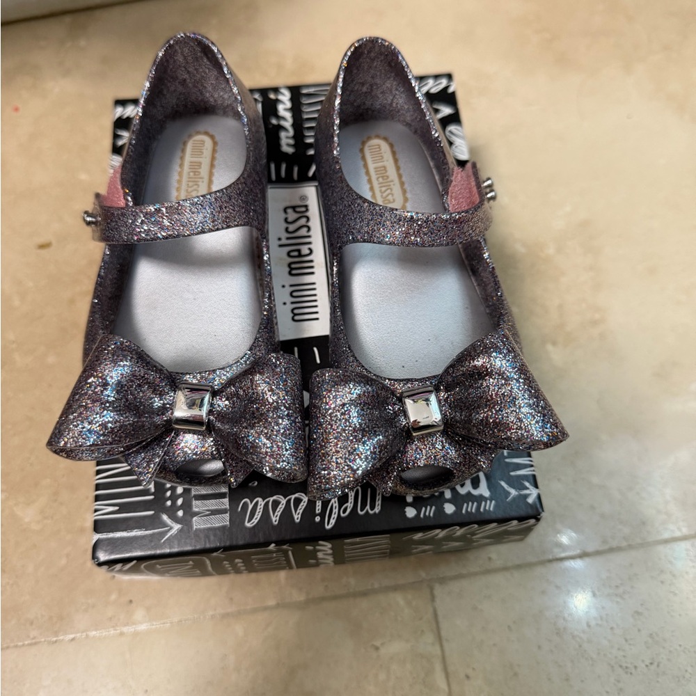 Mini Melissa Sparkly Bow Kids Shoes - Glittery Purple